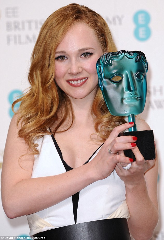 Juno Temple with the now Turquoisal BAFTA
